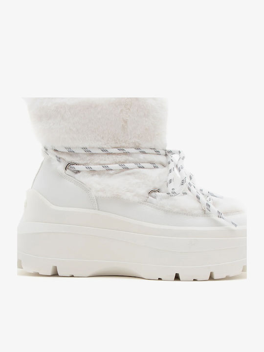 Leather Women's Ankle Boots with Fur White