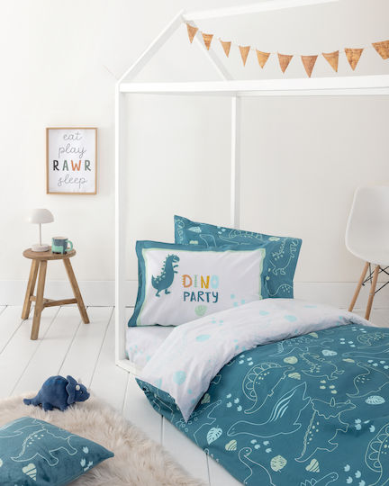 Nima Σετ Σεντόνια Ημίδιπλα Βαμβακερά Dino Party 190x255cm 3τμχ