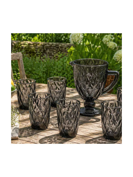 Cryspo Trio Kare Smoke Serving Jug with Glasses Glass 1200ml 7 Pieces