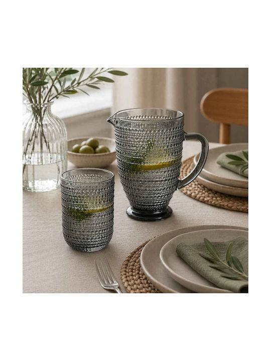 Cryspo Trio Rando Smoke Glass Serving Jug with Glasses 1200ml 7 Pieces