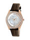 Damenuhr 40 mm mit Quarzwerk und braunem Lederarmband