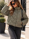 Long Women's Puffer Jacket for Winter Khaki