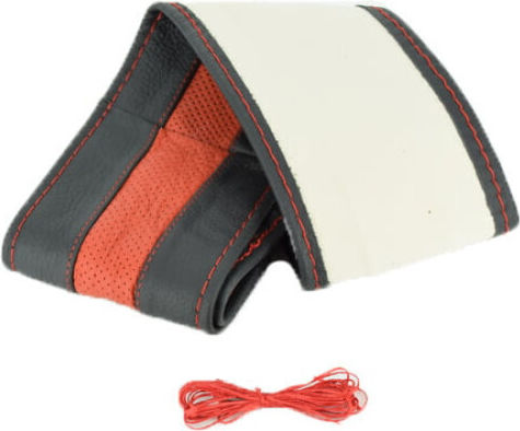 Leather Steering Wheel Cover Needle Red Thread Size M Smartic Model Sma-000533