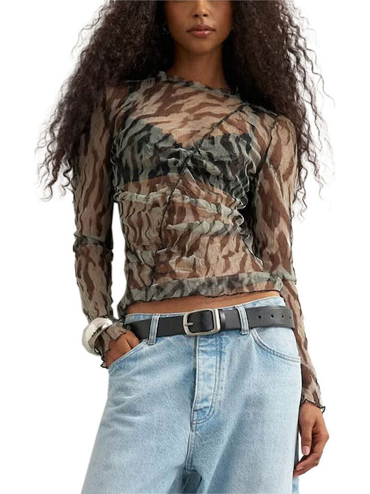 Topshop Women's Top with Mesh Jet Black