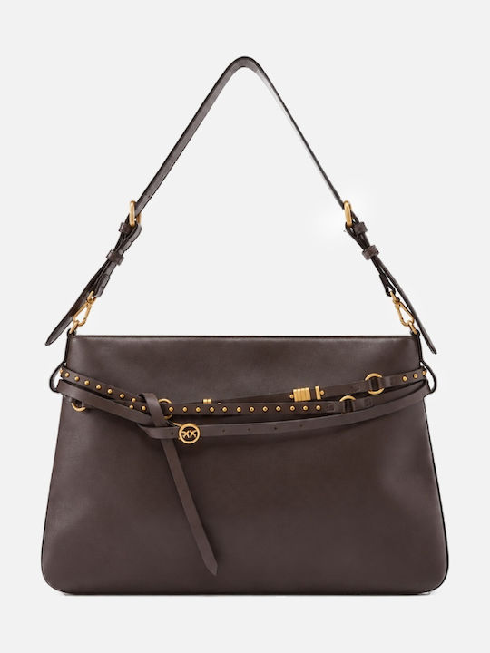 Pinko Δερμάτινη Γυναικεία Crossbody Τσάντα Καφέ