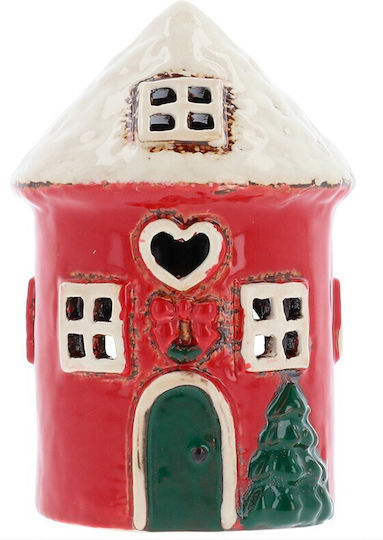 Heart & Home Χριστουγεννιάτικο Κεραμικό Κηροπήγιο Κόκκινο 13x9εκ.