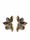 Women's Earrings Flowers Steel Textured Petals – Anthracite & Gold
