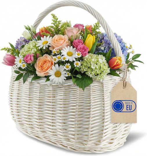 Creative Home Wicker Picnic Basket Handle Shopping White 42 × 32 × 40 Cm +/−1 Cm Large Lightweight Handwoven Natural Brown Versatile Durable