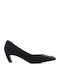 Navy Suede Pointed-Toe Pumps with Medium Slim Heel