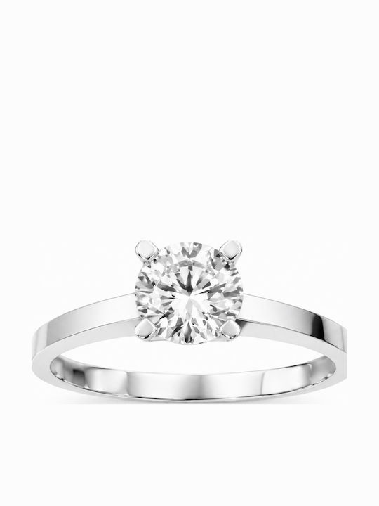 Kontopoulos Inel de logodnă cu un singur diamant din Aur Alb 9K cu Zircon