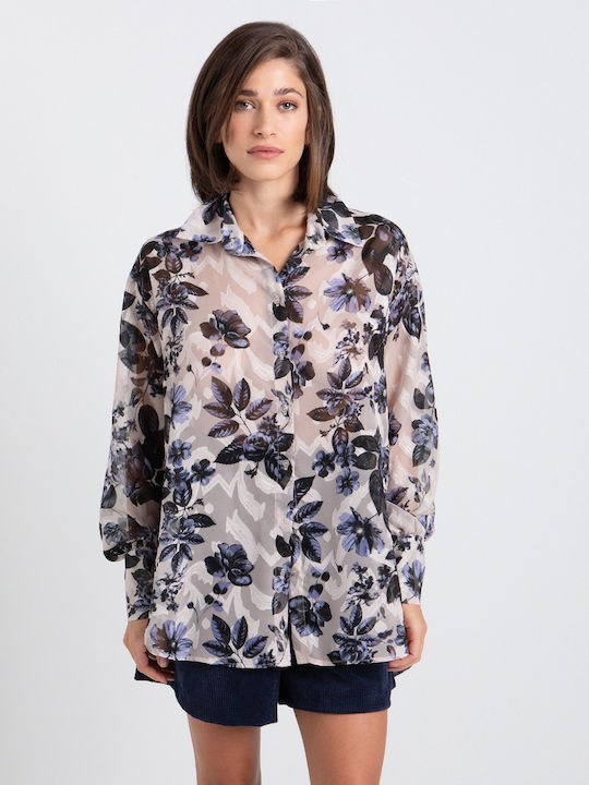Women's Floral Half Button Shirt
