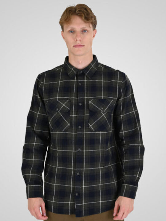 Long Sleeve Flannel Checked Overshirt Olive Blue