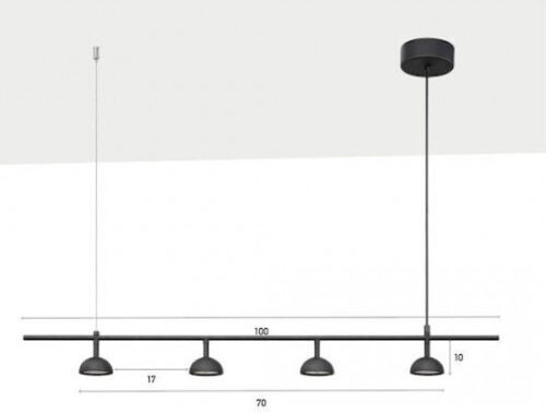Luma Lampă Suspendată Neagră cu LED, Lumină Albă Caldă, Șină 70x10 cm