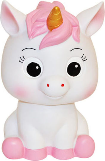 Pușculiță din Plastic în Formă de Unicorn Alb-Roz 12x14x21.5 cm Dorosimo 17858