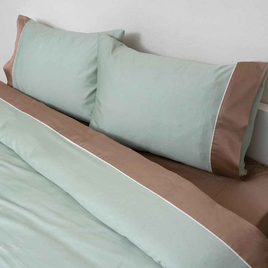 Anna Riska Super-Double Bed Sheet Set 240x270cm Green-Mocca (2 Pcs)