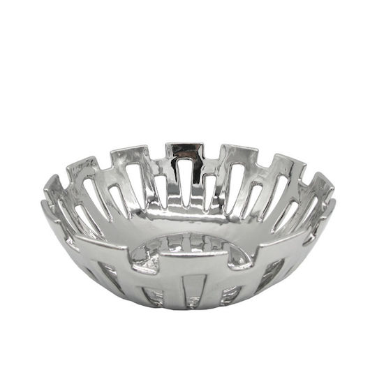 Marhome Διακοσμητικό Μπωλ Κεραμικό Ασημί 25.7x25.7x8.2cm