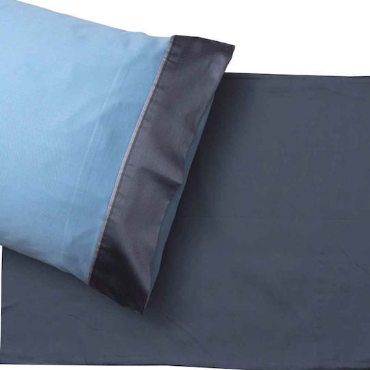 Anna Riska Set Cuvertură Matlasată King Size din Bumbac Satinat Blue-Dark Grey 220x240cm 3 Bucăți