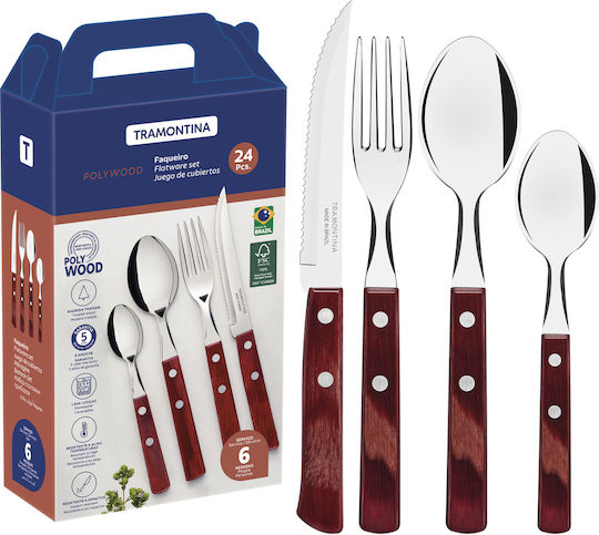 Tramontina 18/10 Stainless Steel Cutlery Set Red 24 Pieces
