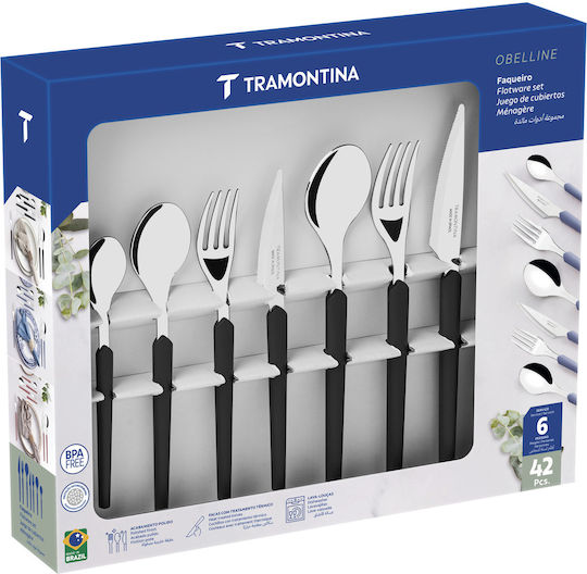 Tramontina Stainless Steel 18/10 Cutlery Set, Black, 42 Pieces,