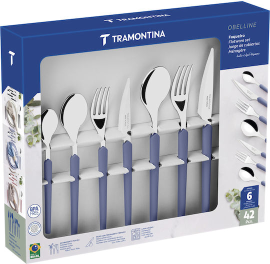 Tramontina Cutlery Set Stainless Steel 18/10 Blue 42 Pieces
