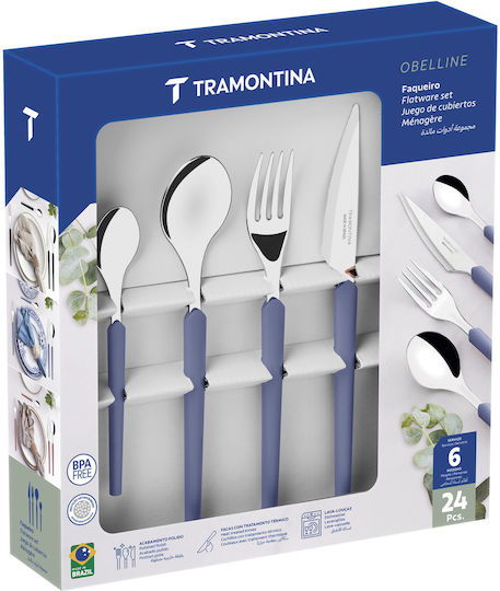 Tramontina Cutlery Set Stainless Steel 18/10 Blue 24 Pieces