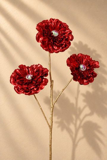Peony Flower with Gold Stem and Red Blooms 20x20x72cm Solid Color Kaemingk