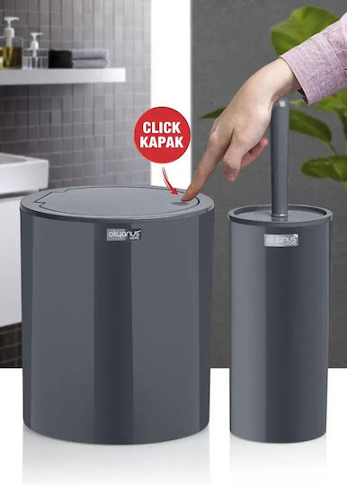 SteweHome Plastic Toilet Brush and Bathroom Bin Set Grey
