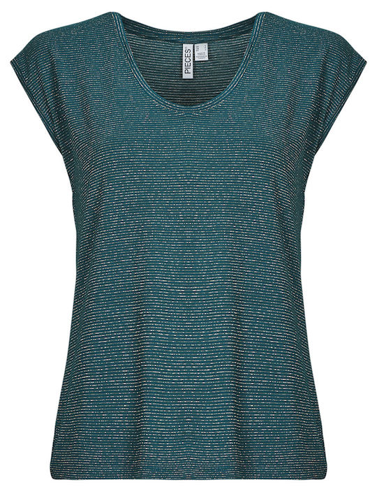 Pieces Γυναικείο T-shirt Ριγέ Μπλε