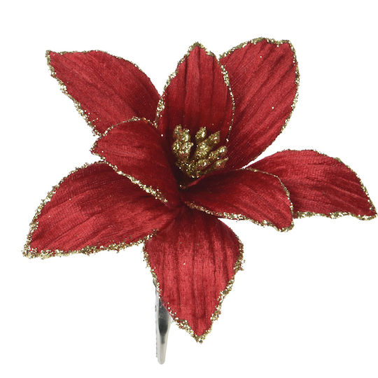 Kaemingk Christmas Decorative Flower 13cm Long Red