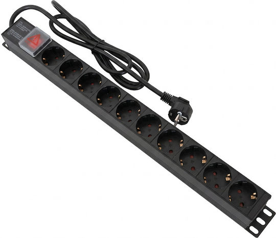 Emtex 10-Outlet Safety Power Strip with Switch and 2 m Cable Transparent