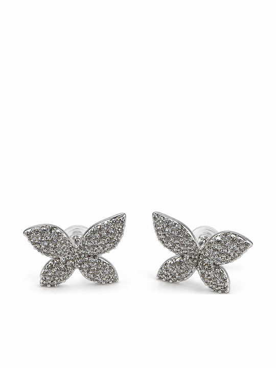 Women's Stud Butterfly Earrings Steel Stones – Silver