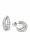 Women's Double Hoop Earrings Steel Baguette Stones – Silver