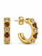 Women's Hoop Earrings Steel Brown Champagne Stones – Gold Tone