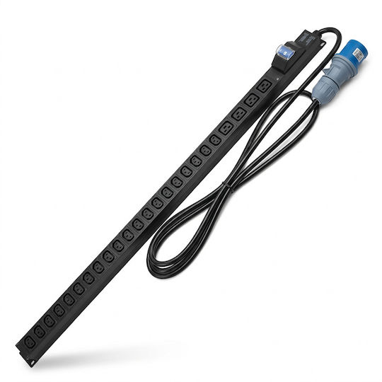 Aluminum Power Strip Pdu Vertical 0u 20xc13 + 4xc19 32a Circuit Breaker 7.5 Kw Power Indicator Led 3 M Iec 60309 Plug Emtex