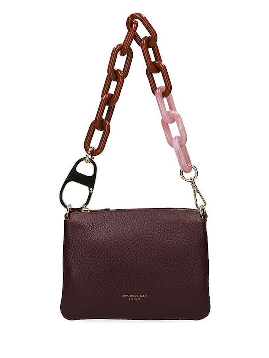 Bordeaux-/Rosafarbene Damen-Schultertasche aus Leder
