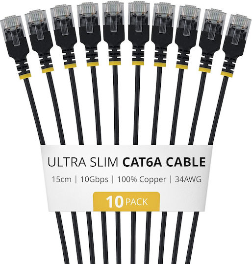 StarTech U/UTP Cat.6a (Gigabit) Ethernet Network Cable 0.15m Black 10 Pieces