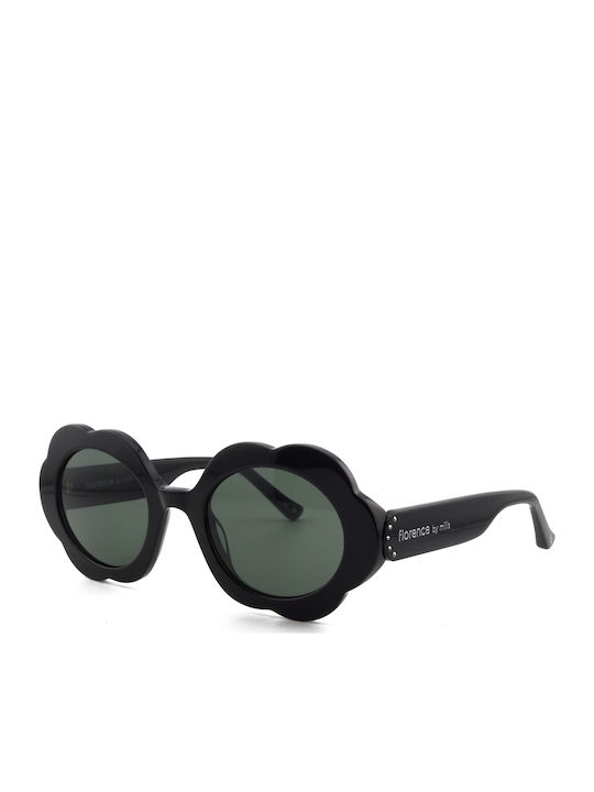 Florence by Mills Damen Sonnenbrille mit Schwarzem Horn umrandetem Rahmen und Grüner Linse