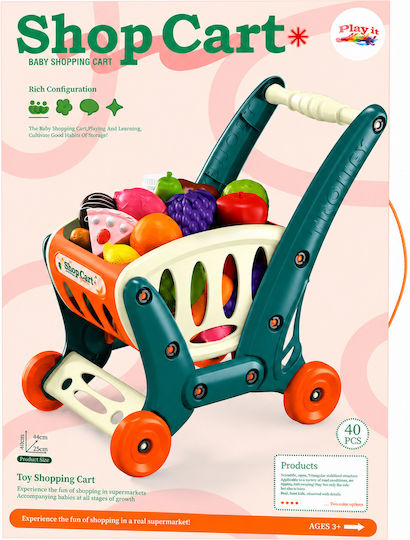 Supermarket Trolley with Colorful Fruits and Food Packages Ph-148