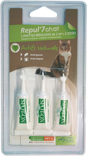 Pilou Antiparasitic Pipettes for Cats Against Fleas Lice and Ticks 3 × 1 Ml