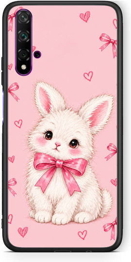 Smartfits Weiße Hülle mit Häschen und rosa Schleifen für Huawei Nova 5T Honor 20