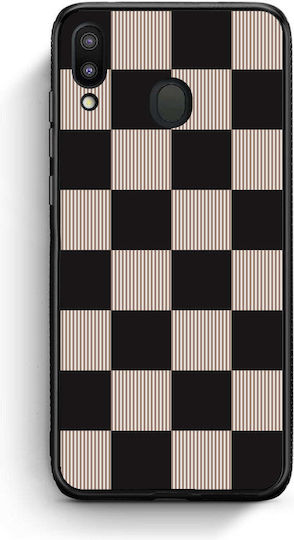 Smartfits Schwarz Taupe Gestreifte Karos Samsung Galaxy M20 Hülle
