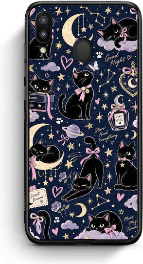 Smartfits Celestial Black Cats On Navy Handyhülle für Samsung Galaxy M20