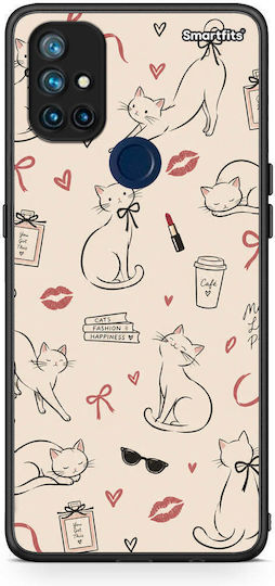 Smartfits Minimal Cat Fashion Doodles Auf Cremefarbener Hülle für OnePlus Nord N10 5G