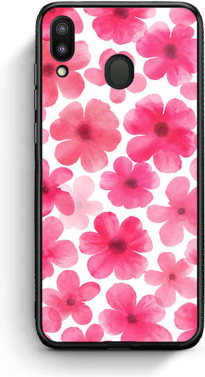 Pink Aquarellblumen auf Weiß Samsung Galaxy M20 Hülle