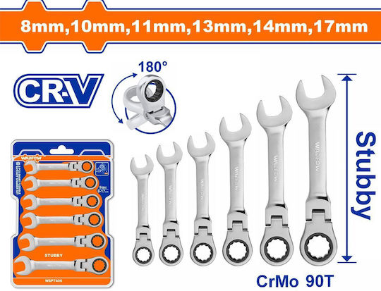 Wadfow Set Chei Poligonale Germane Cu Clichet, Cap Articulat, Scurte, 6 Buc., 8-17 mm Wsp7406