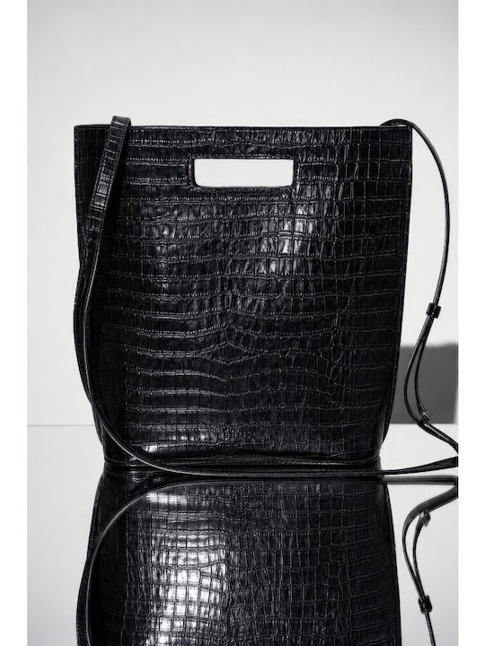 Leather Women's Handbag / Crossbody Croco Black