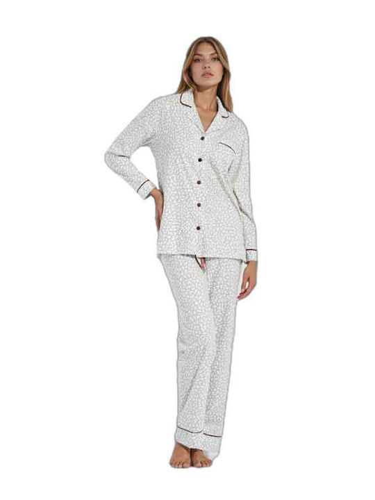 Jeannette Lingerie Зимен Дамски Комплект Памучна Пижама Сив