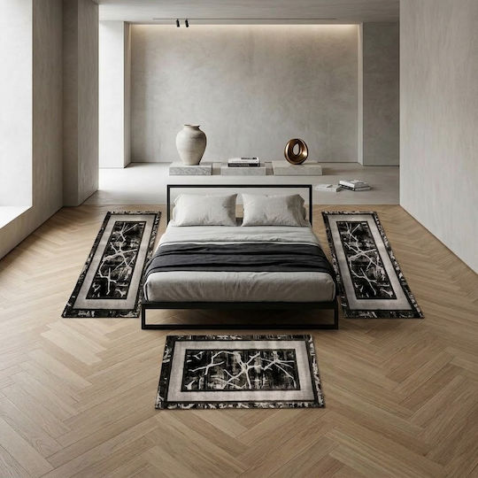 SpitiBazaar Modern Bedroom Rug Set Gray Black 3 Pieces