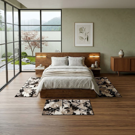 SpitiBazaar Modernes Schlafzimmer-Teppichset Braun Beige 3-teilig