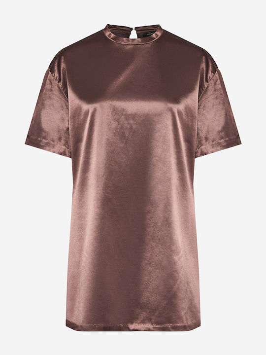 Καλοκαιρινό Midi T-shirt Φόρεμα Σατέν Cocoa